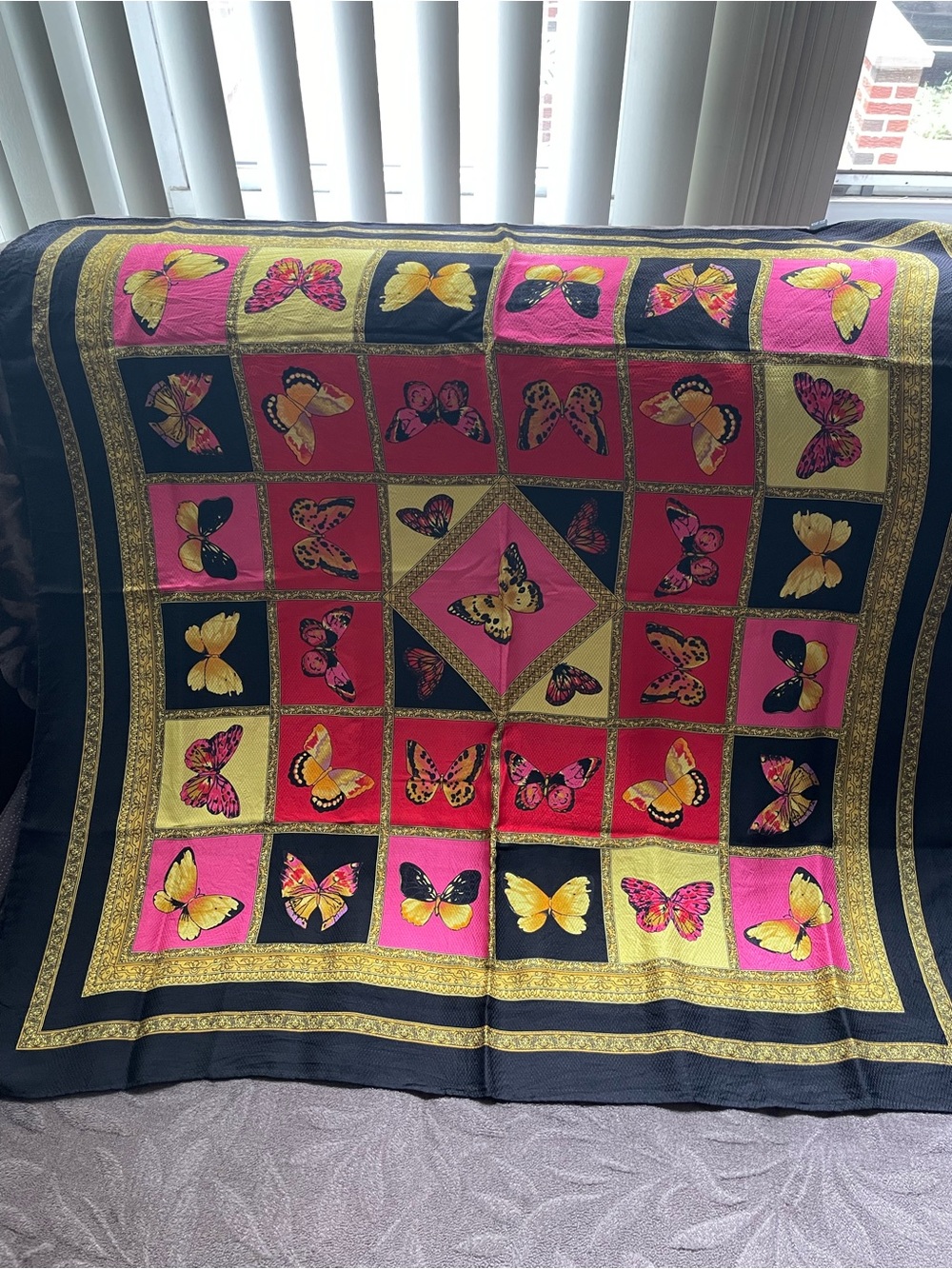 Butterfly Print Decorative Throw Blanket in Pink, Yellow, Black